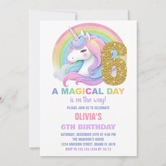 Rainbow Parties scintillant Unicorn Invitations d' (Devant)
