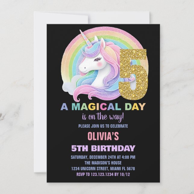 Rainbow Parties scintillant Unicorn Invitations d' (Devant)