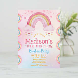 Rainbow Party 10e anniversaire Invitation