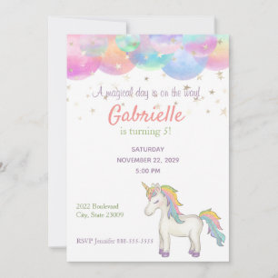 Rainbow Pastel Unicorn Invitation Anniversaire de