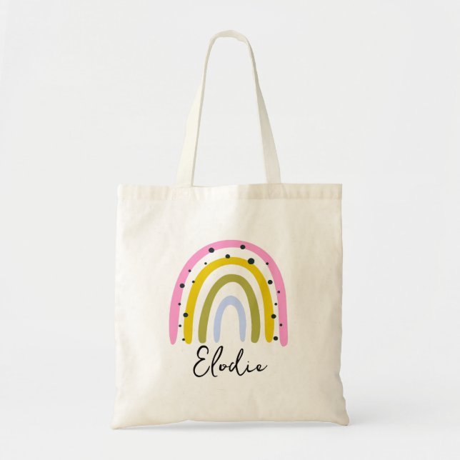 Rainbow Personalized Name Tote Bag Custom Gift (Devant)