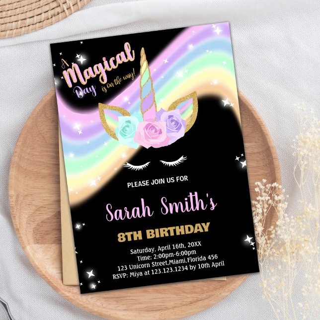Rainbow Pink Unicorn Invitations d'anniversaire (Rainbow Pink Unicorn Birthday Invitations)