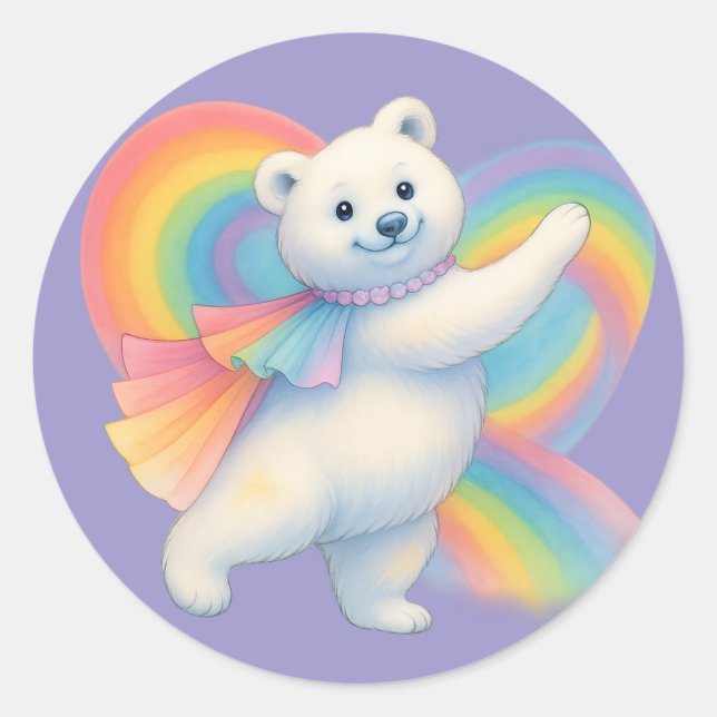 Rainbow Polar Bear Kids Sticker – Cute Character  (Devant)