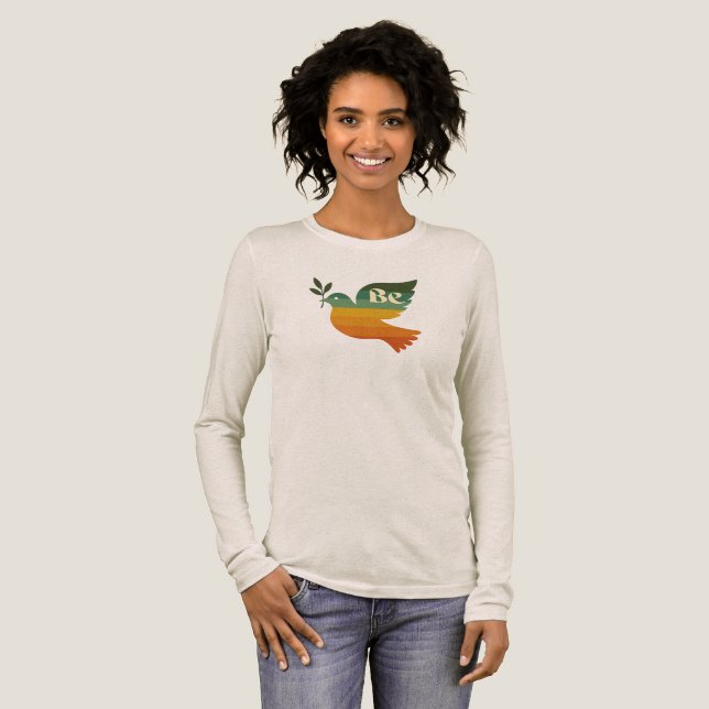 Rainbow Retro Be Peace Dove Long Sleeve Tshirt (Recto complet)