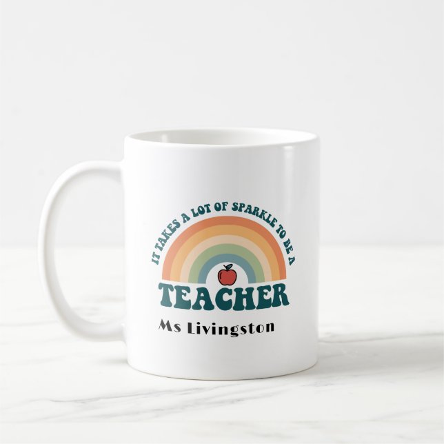 Rainbow Retro Professeur personnalisé Merci Mug (Gauche)