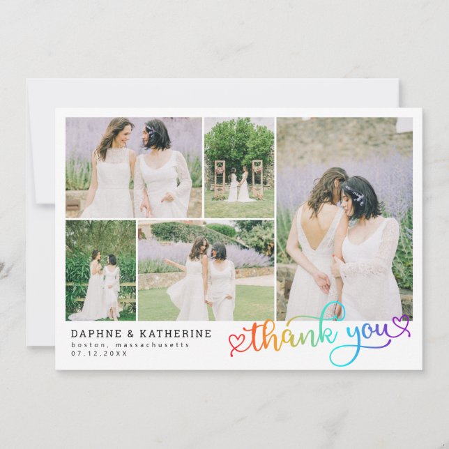 Rainbow Script Mariage Photo Collage Merci (Devant)