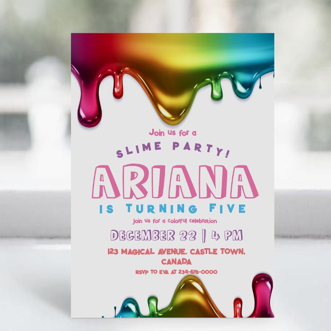 Rainbow Slime Party Invitation Slime 5e anniversai (Créateur téléchargé)