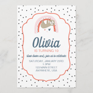 Rainbow Sloth Invitation de fête d'anniversaire