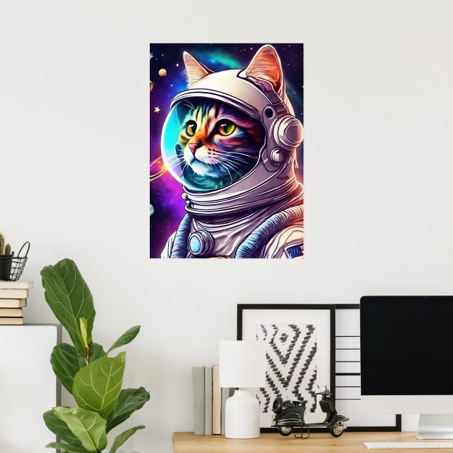 Rainbow Space Cat Astronaut Art Print Poster (Bureau à domicile)
