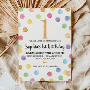 Rainbow Spot 1er anniversaire Invitation Pois