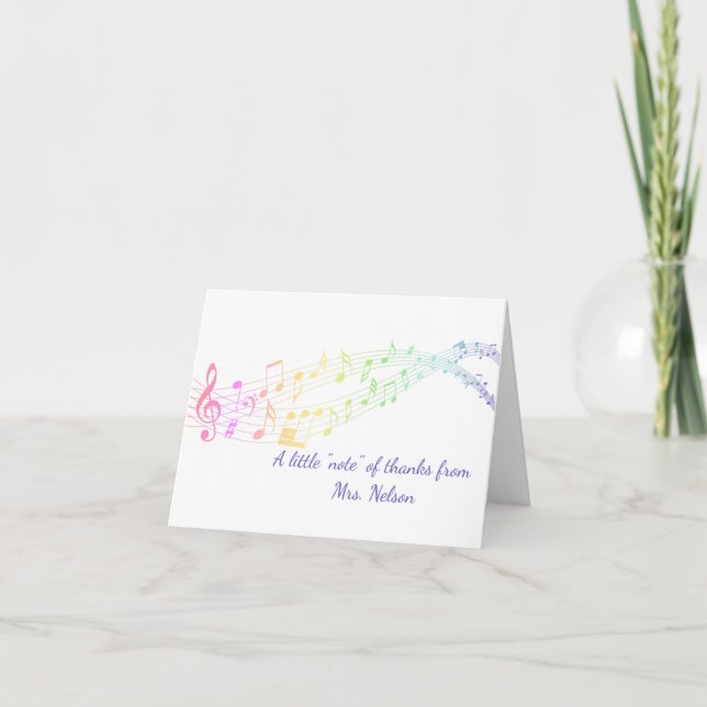 Rainbow Staff Music Note Carte de remerciements (Devant)