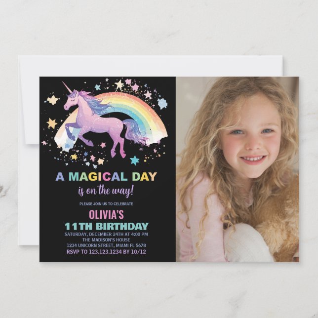 Rainbow Star Unicorn Anniversaire Invitations Phot (Devant)