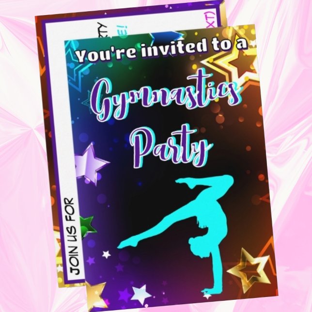Rainbow Stars Gymnastique Anniversaire Invitation (Rainbow Stars Gymnastics Birthday Party Invitation)