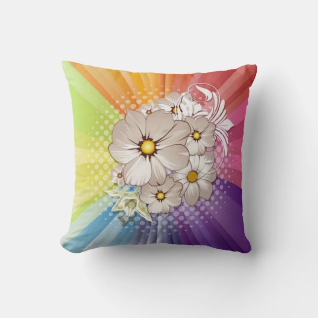 Rainbow Stripes et Fleurs American Mojo Coussin (Recto)