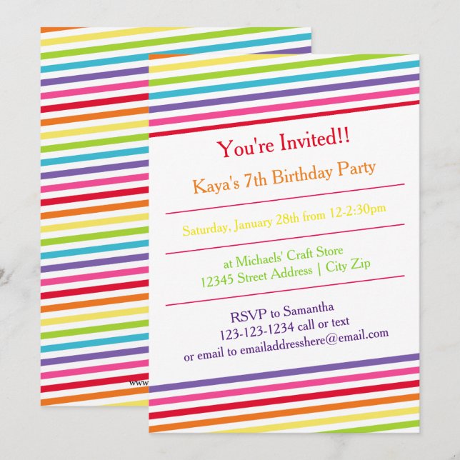 Rainbow Stripes fête d'anniversaire - Invitation (Devant / Derrière)