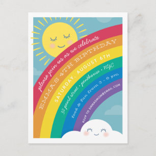 Rainbow Sun Happy Cloud Invitation d'anniversaire