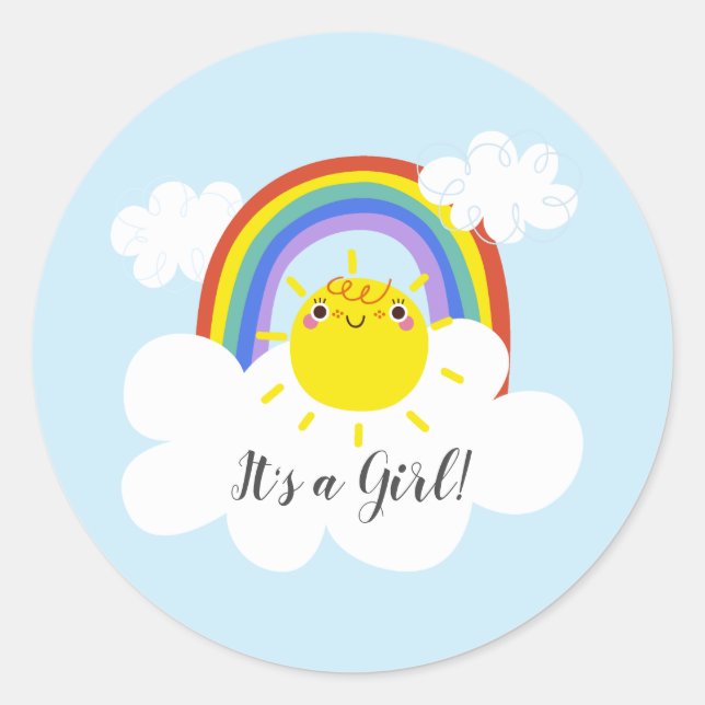 Rainbow Sunshine It'a Girl Favor Sticker (Devant)
