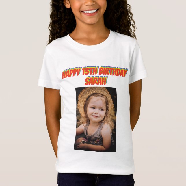 Rainbow Text Photo Anniversaire T-shirt (Devant)