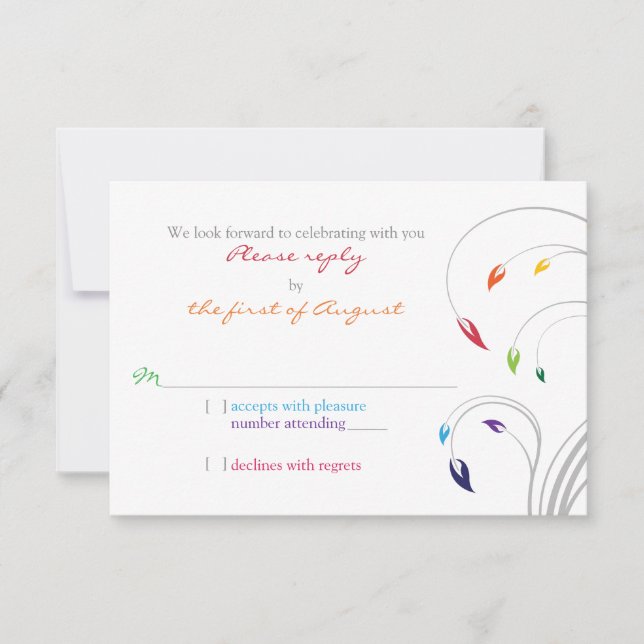 Rainbow Theme Floral Wedal RSVP Réponse (Devant)
