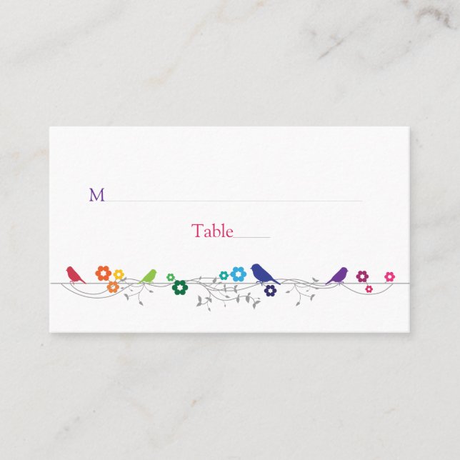 Rainbow Theme Oiseaux Fleurs Mariage Cartes de Pla (Devant)