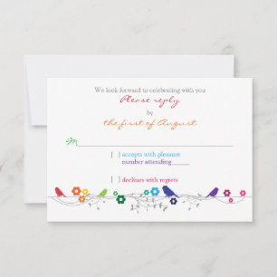 Rainbow Theme Oiseaux Fleurs Mariage RSVP Réponse