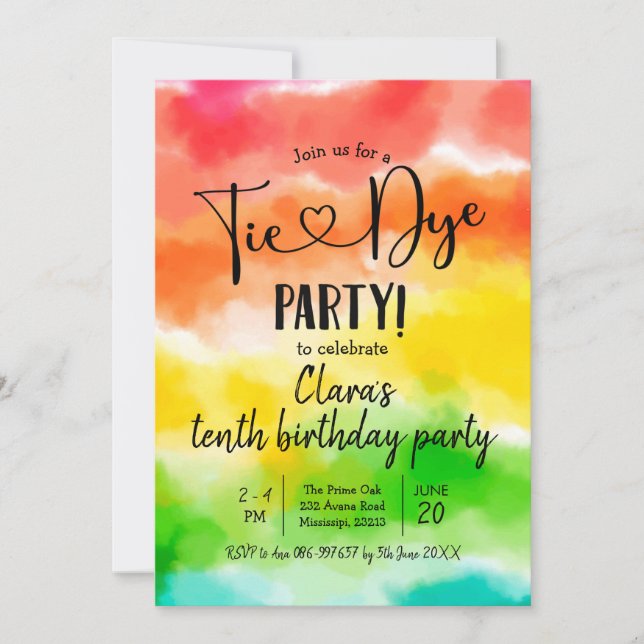 Rainbow Tie Dye Party Anniversaire Invitation (Devant)