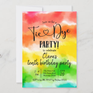Rainbow Tie Dye Party Anniversaire Invitation