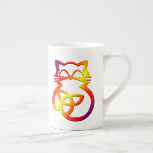Rainbow Trinity Knot Celtic Cat Bone Chine Mug