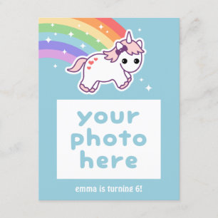 Rainbow Unicorn Anniversaire Fête Photo Invitation