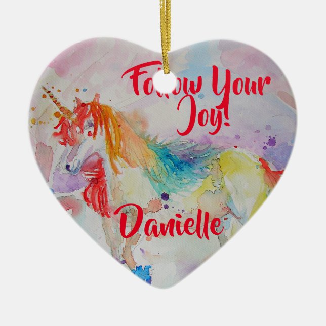 Rainbow Unicorn Aquarelle Enfants Nom Décoration (Devant)