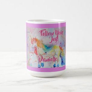Rainbow Unicorn Aquarelle Enfants Nom Mug