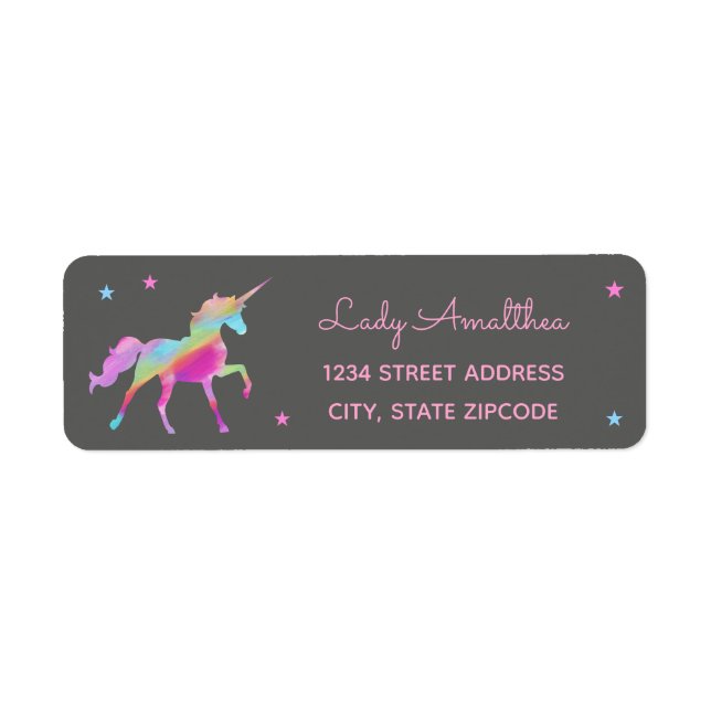 Rainbow Unicorn Et Stars Étiquette de adresse (Devant)
