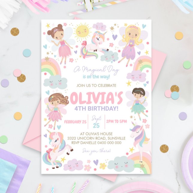 Rainbow Unicorn Fairy Birthday Invitation Fairies (Créateur téléchargé)