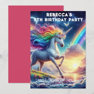 Rainbow Unicorn Girly Anniversday Party Invitation