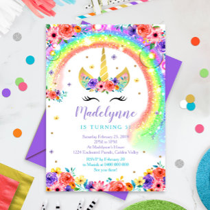 Rainbow Unicorn Invitation Anniversaire Black Lash
