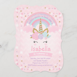 Rainbow Unicorn Invitation Anniversaire Pink Gold
