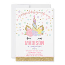 Rainbow Unicorn Invitation Anniversaire Pink Gold
