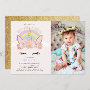 Rainbow Unicorn Invitation Anniversaire Pink Gold