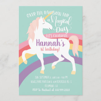 Rainbow Unicorn Invitation d'anniversaire