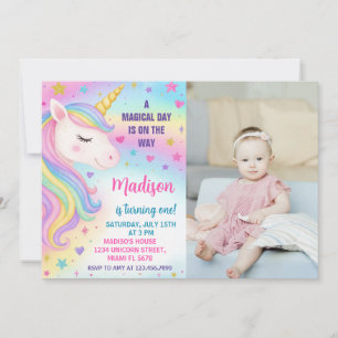 Rainbow Unicorn Invitation d'anniversaire