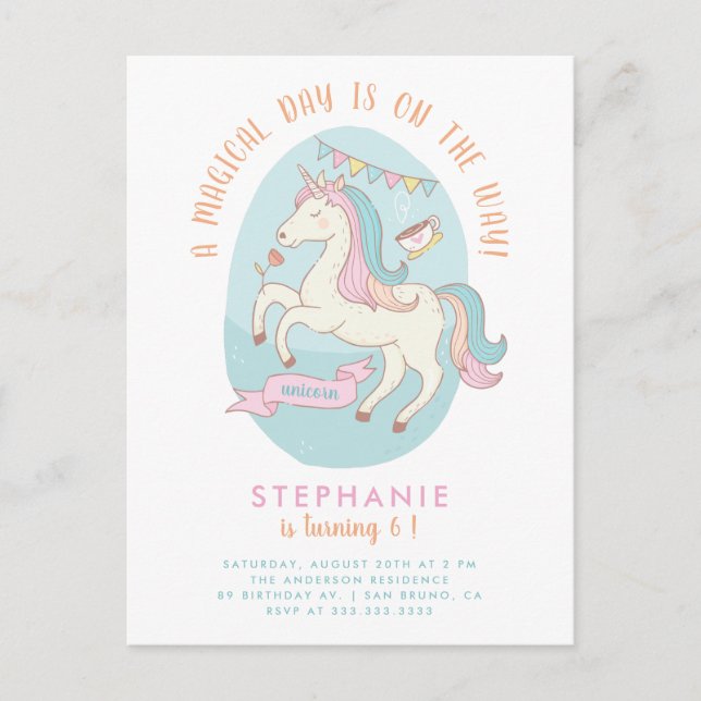 Rainbow Unicorn Invitation de fête d'anniversaire (Devant)