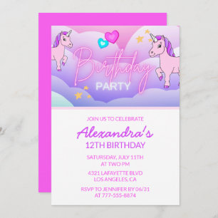 Rainbow Unicorn Invitations Anniversaire 12e Rose