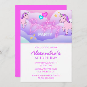 Rainbow Unicorn Invitations Anniversaire 6e Rose