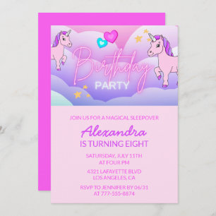 Rainbow Unicorn Invitations Anniversaire 8e Fille