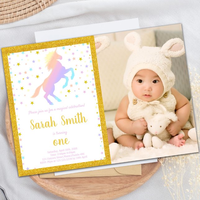 Rainbow Unicorn Invitations avec photo (Rainbow Unicorn Invitations with photo)