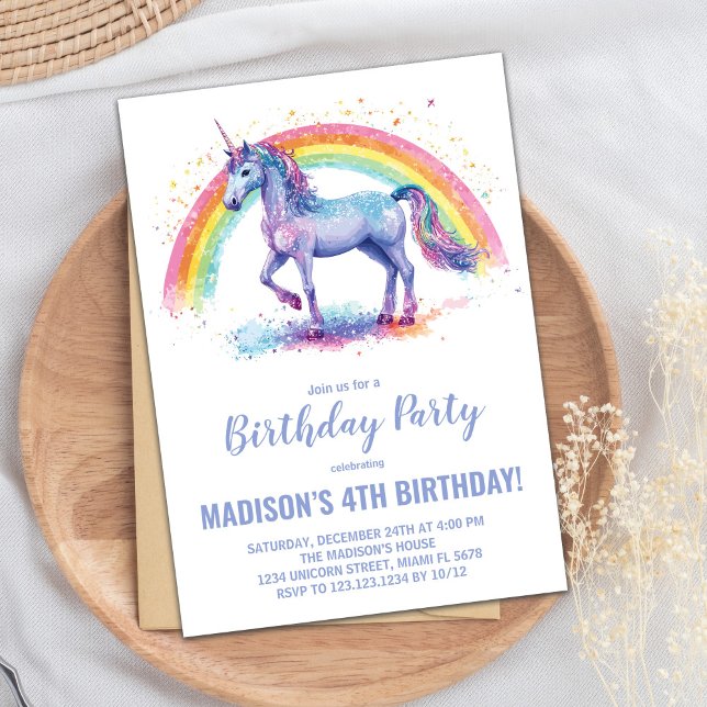 Rainbow Unicorn Invitations d'anniversaire (Rainbow Unicorn Birthday Invitations)