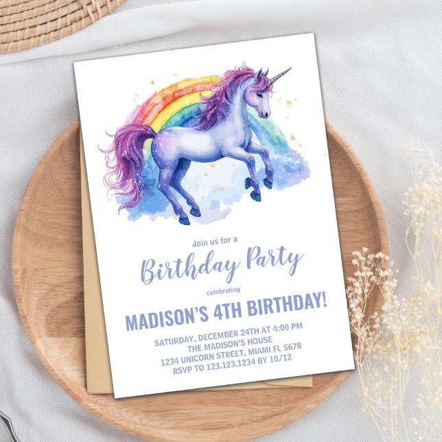 Rainbow Unicorn Invitations d'anniversaire (Rainbow Unicorn Birthday Invitations)