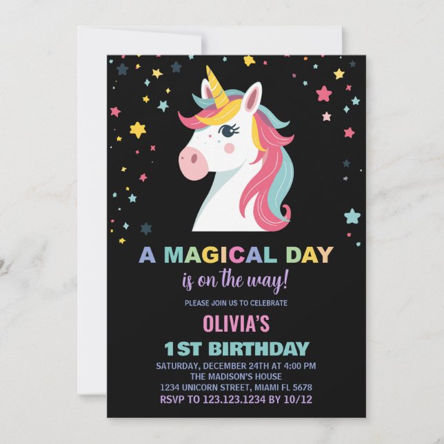 Rainbow Unicorn Invitations d'anniversaire (Devant)