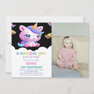 Rainbow Unicorn Invitations d'anniversaire avec ph