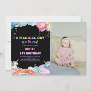 Rainbow Unicorn Invitations d'anniversaire avec ph